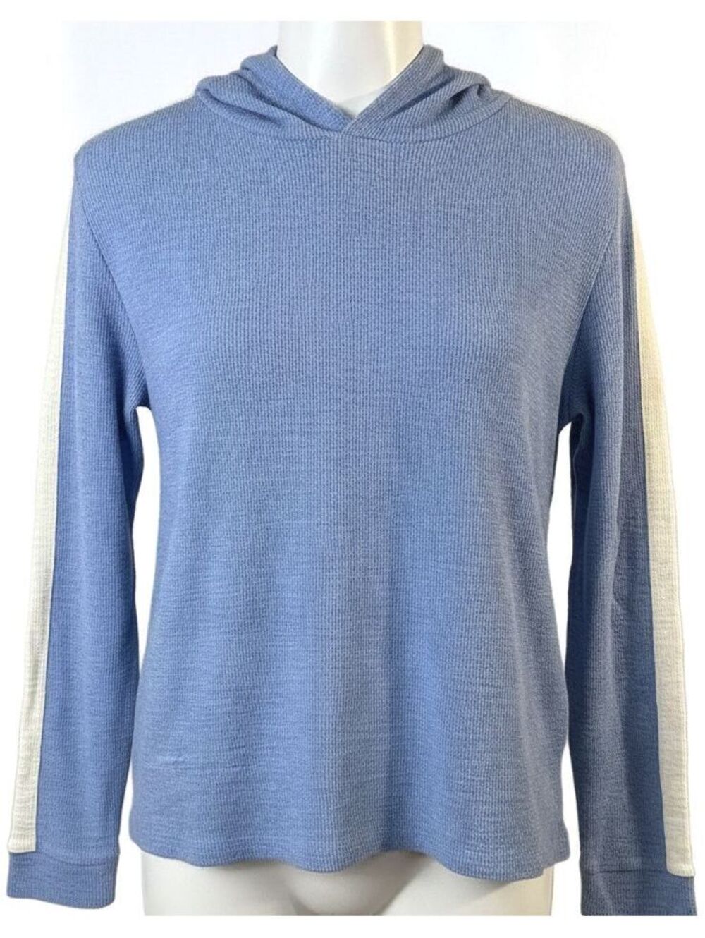 Vince Blue Cream Colorblock Ribbed Cotton Hoodie Sweater Size L Made in Peru